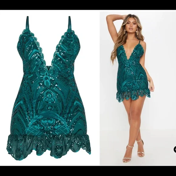 Dresses | Emerald Green Sequin Bodycon Dress | Poshmark